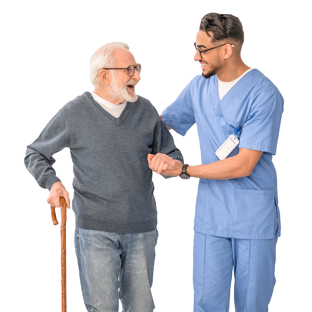 Male carer with elderly patient_